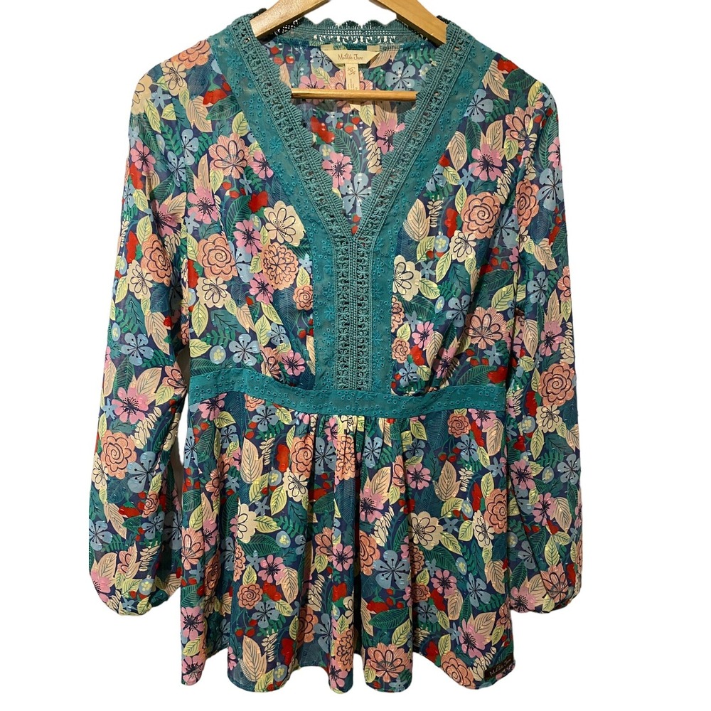 Matilda Jane Kookaburra Floral Peasant Top Tunic Cottagecore Boho Lace M shirt